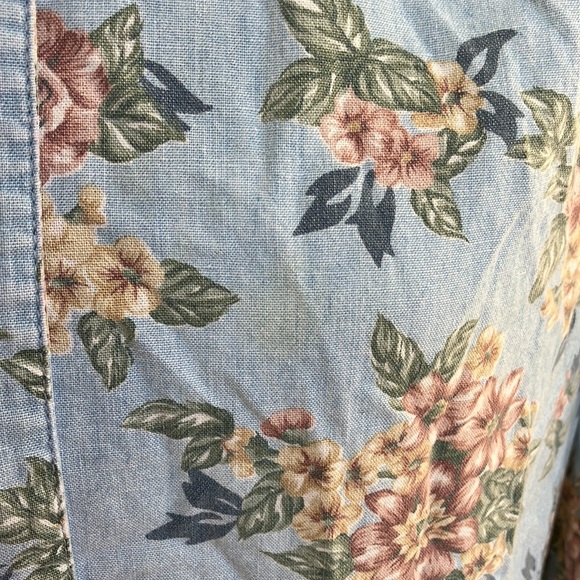Vintage 80s 90s Floral Print Light Wash Denim Dress - Picture 2 of 6